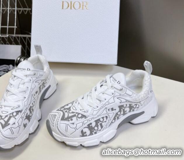 Pretty Style Dior Vibe Sneakers in Mesh Printed with Oblique Motif and Leather-Effect Panels White/Grey 905051