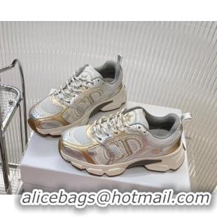 Best Grade Dior Chrono Sneakers 4cm in Mesh with Laminated Leather-Effect Panels Rose Gold/Silver 905052