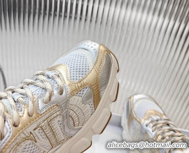 Best Grade Dior Chrono Sneakers 4cm in Mesh with Laminated Leather-Effect Panels Rose Gold/Silver 905052