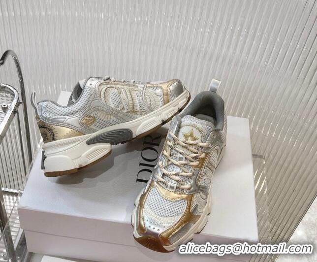 Best Grade Dior Chrono Sneakers 4cm in Mesh with Laminated Leather-Effect Panels Rose Gold/Silver 905052