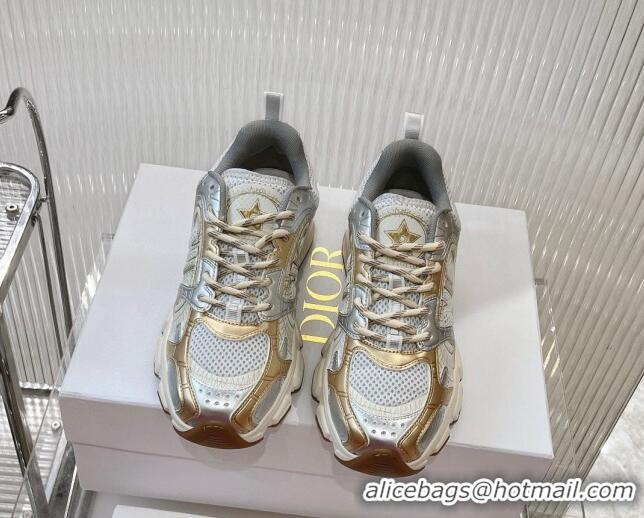 Best Grade Dior Chrono Sneakers 4cm in Mesh with Laminated Leather-Effect Panels Rose Gold/Silver 905052