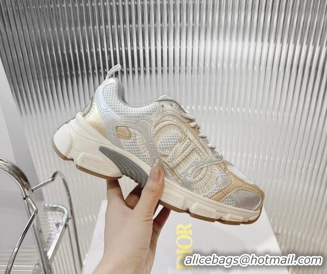 Best Grade Dior Chrono Sneakers 4cm in Mesh with Laminated Leather-Effect Panels Rose Gold/Silver 905052