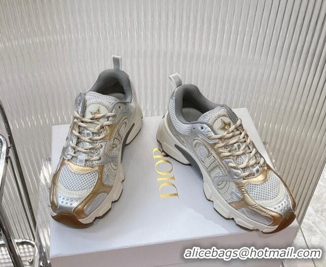 Best Grade Dior Chrono Sneakers 4cm in Mesh with Laminated Leather-Effect Panels Rose Gold/Silver 905052