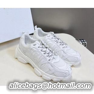 Popular Style Dior Chrono Sneakers 4cm in Mesh with Leather-Effect Panels All White 905054