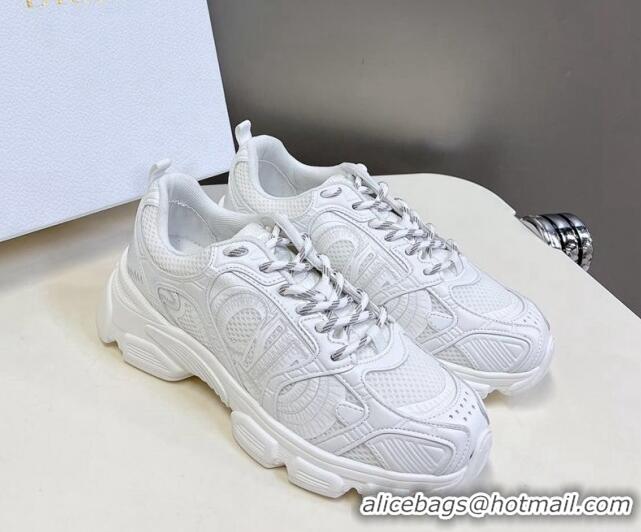 Popular Style Dior Chrono Sneakers 4cm in Mesh with Leather-Effect Panels All White 905054