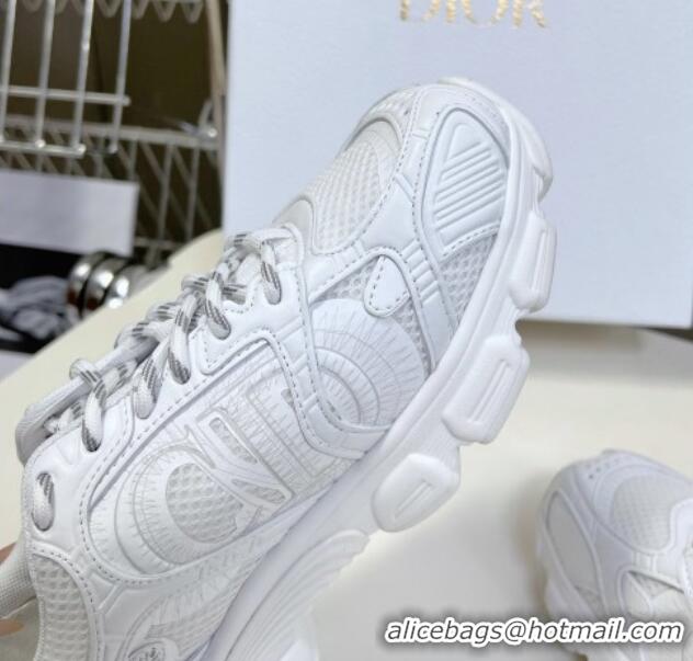 Popular Style Dior Chrono Sneakers 4cm in Mesh with Leather-Effect Panels All White 905054