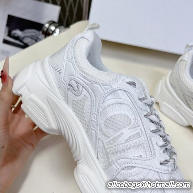 Popular Style Dior Chrono Sneakers 4cm in Mesh with Leather-Effect Panels All White 905054