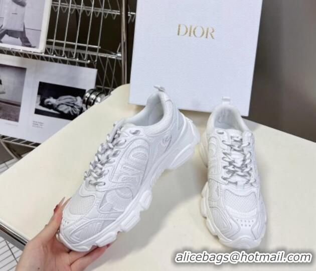 Popular Style Dior Chrono Sneakers 4cm in Mesh with Leather-Effect Panels All White 905054