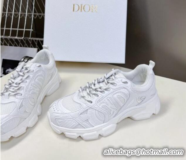 Popular Style Dior Chrono Sneakers 4cm in Mesh with Leather-Effect Panels All White 905054