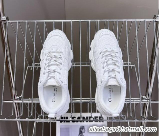 Popular Style Dior Chrono Sneakers 4cm in Mesh with Leather-Effect Panels All White 905054