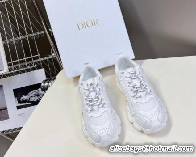 Popular Style Dior Chrono Sneakers 4cm in Mesh with Leather-Effect Panels All White 905054