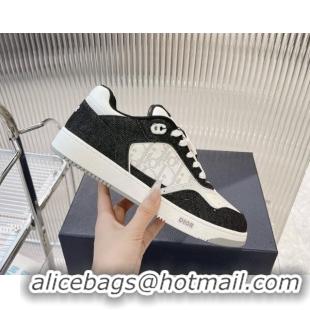 Durable Dior B27 Low-Top Sneakers in Black Denim and Oblique Galaxy Leather 905055