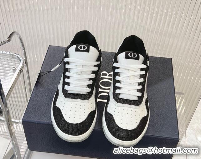 Durable Dior B27 Low-Top Sneakers in Black Denim and Oblique Galaxy Leather 905055