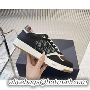 Shop Duplicate Dior B27 Low-Top Sneakers in Smooth Calfskin with Oblique Jacquard Black/brown 905059