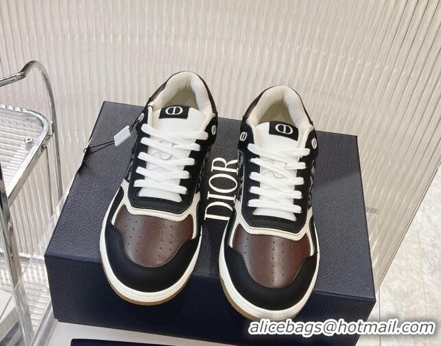 Shop Duplicate Dior B27 Low-Top Sneakers in Smooth Calfskin with Oblique Jacquard Black/brown 905059