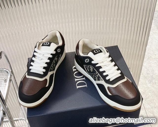 Shop Duplicate Dior B27 Low-Top Sneakers in Smooth Calfskin with Oblique Jacquard Black/brown 905059