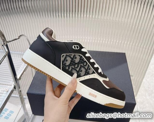 Shop Duplicate Dior B27 Low-Top Sneakers in Smooth Calfskin with Oblique Jacquard Black/brown 905059