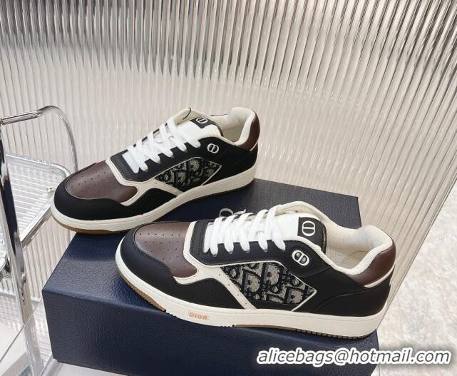 Shop Duplicate Dior B27 Low-Top Sneakers in Smooth Calfskin with Oblique Jacquard Black/brown 905059