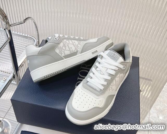 Luxurious Dior B27 Low-Top Sneakers in Smooth Calfskin and Oblique Galaxy Leather Light Grey 905060