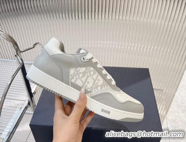 Luxurious Dior B27 Low-Top Sneakers in Smooth Calfskin and Oblique Galaxy Leather Light Grey 905060