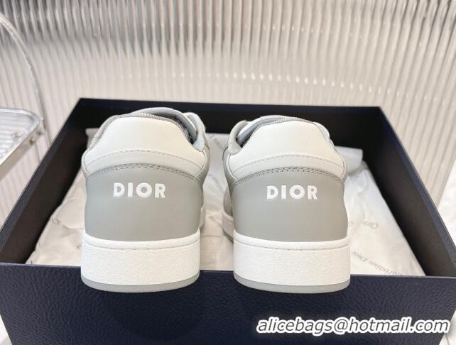 Luxurious Dior B27 Low-Top Sneakers in Smooth Calfskin and Oblique Galaxy Leather Light Grey 905060