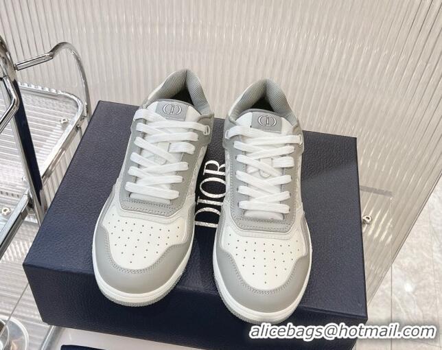 Luxurious Dior B27 Low-Top Sneakers in Smooth Calfskin and Oblique Galaxy Leather Light Grey 905060