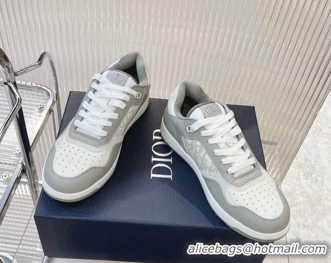 Luxurious Dior B27 Low-Top Sneakers in Smooth Calfskin and Oblique Galaxy Leather Light Grey 905060