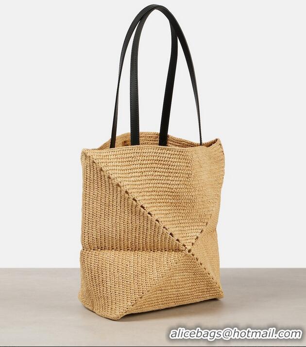 Trendy Design Loewe Medium Puzzle Fold Raffia Tote Bag 9030 Beige