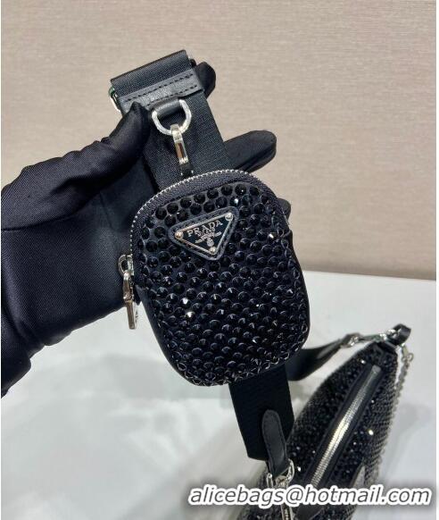 Super Quality Prada Re-Edition 2005 Crystal Shoulder Bag 1BH204 Black 2024