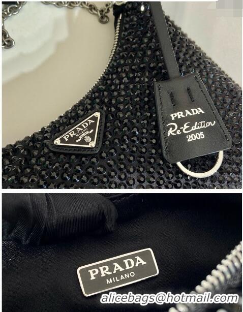 Super Quality Prada Re-Edition 2005 Crystal Shoulder Bag 1BH204 Black 2024