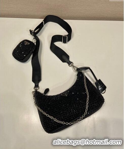 Super Quality Prada Re-Edition 2005 Crystal Shoulder Bag 1BH204 Black 2024