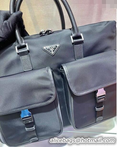 Super Quality Prada Mens Saffiano and Nylon Business Briefcase Bag 2VE017 Black 2024