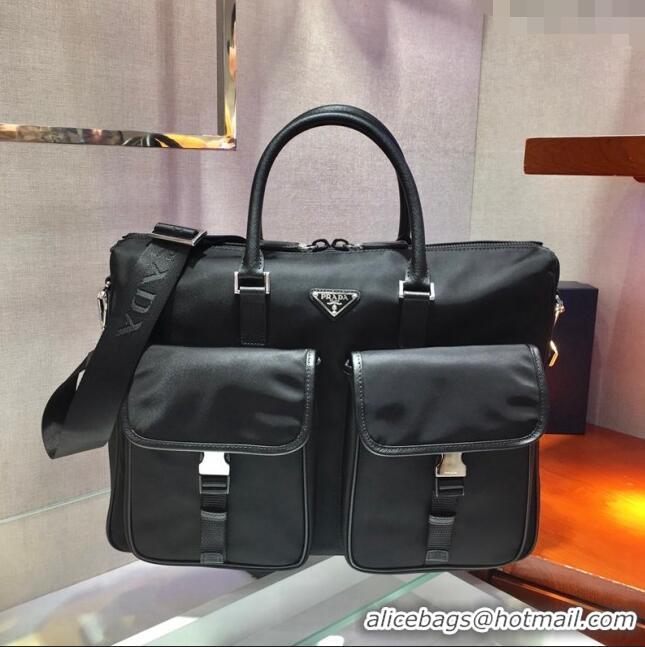 Super Quality Prada Mens Saffiano and Nylon Business Briefcase Bag 2VE017 Black 2024