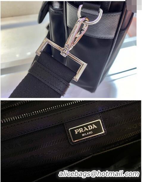 Super Quality Prada Mens Saffiano and Nylon Business Briefcase Bag 2VE017 Black 2024