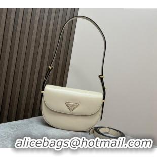 Top Quality Prada Arqué leather moon shoulder bag 1BD365 Cream White 2024