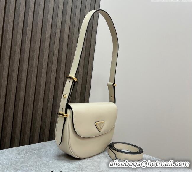 Top Quality Prada Arqué leather moon shoulder bag 1BD365 Cream White 2024