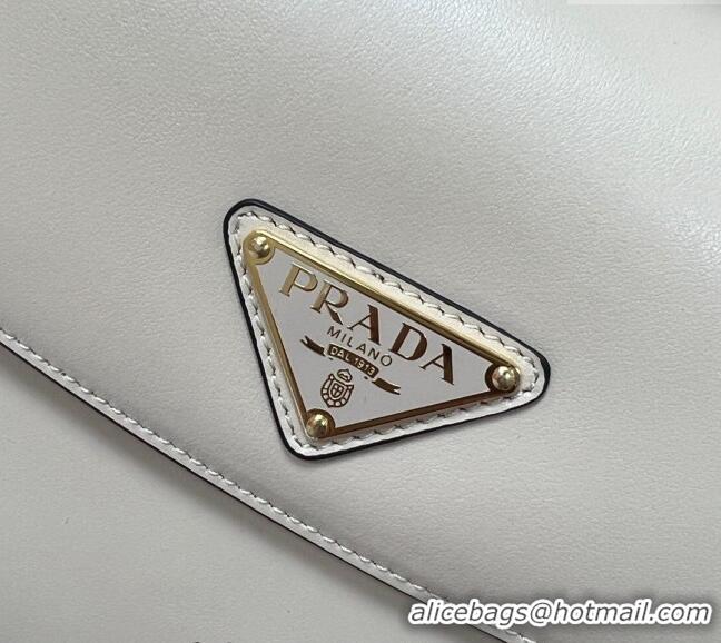 Top Quality Prada Arqué leather moon shoulder bag 1BD365 Cream White 2024