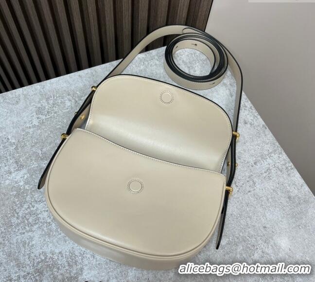 Top Quality Prada Arqué leather moon shoulder bag 1BD365 Cream White 2024