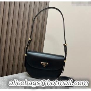 Buy Discount Prada Arque leather moon shoulder bag 1BD365 Black 2024