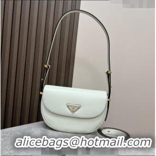 Top Grade Prada Arque leather moon shoulder bag 1BD365 White 2024