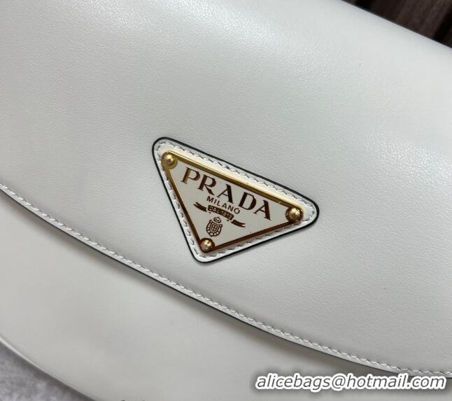 Top Grade Prada Arque leather moon shoulder bag 1BD365 White 2024