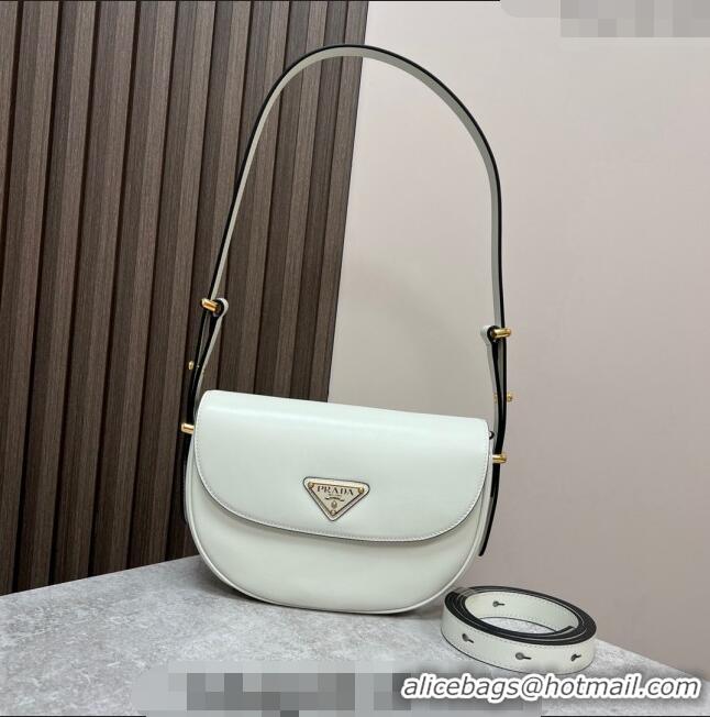 Top Grade Prada Arque leather moon shoulder bag 1BD365 White 2024