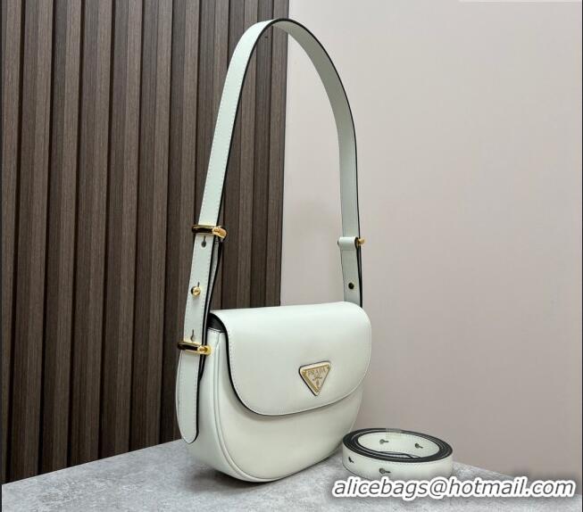 Top Grade Prada Arque leather moon shoulder bag 1BD365 White 2024