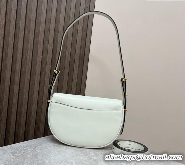 Top Grade Prada Arque leather moon shoulder bag 1BD365 White 2024