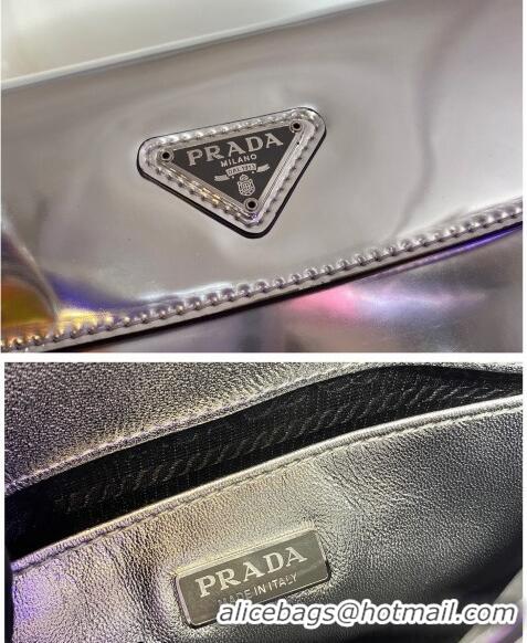 Shop Grade Prada Cleo Brushed Leather Shoulder Bag with Flap 1BD311 Silver 2024