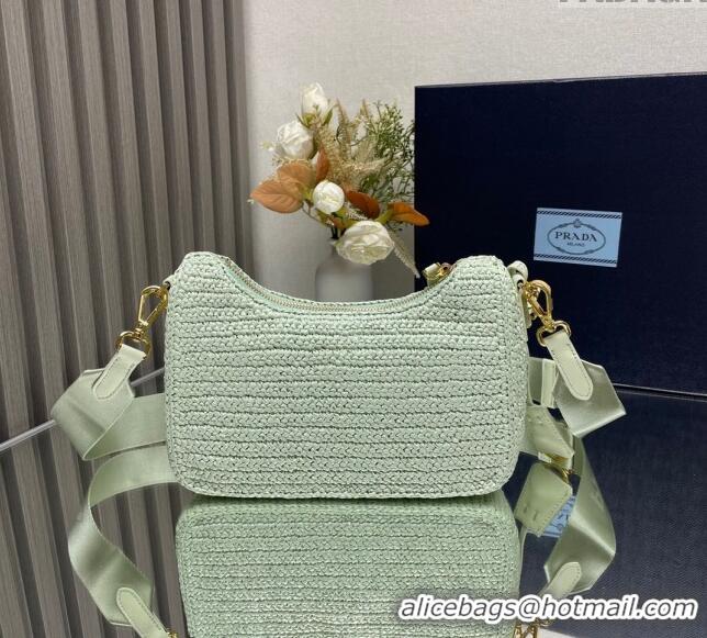 Well Crafted Prada Re-Edition 2005 Raffia-effect crochet bag 1BH204 Aqua Green 2024