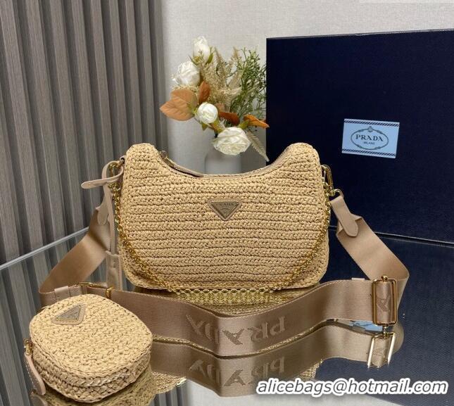 Inexpensive Prada Re-Edition 2005 Raffia-effect crochet bag 1BH204 Beige 2024