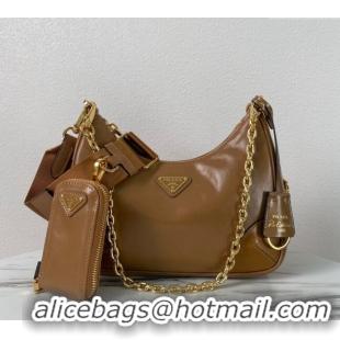 Reasonable Price Prada Re-Edition 2005 Siny Leather Hobo Bag 1BC204 Brown 2024