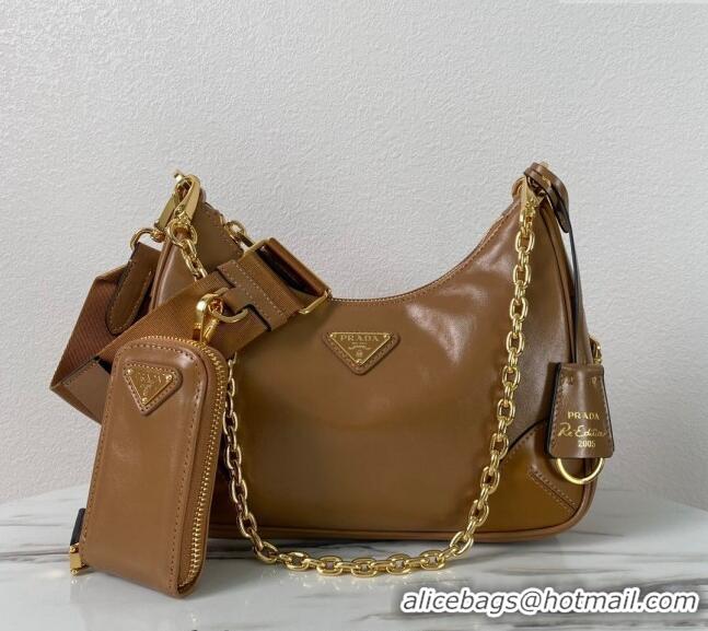 Reasonable Price Prada Re-Edition 2005 Siny Leather Hobo Bag 1BC204 Brown 2024