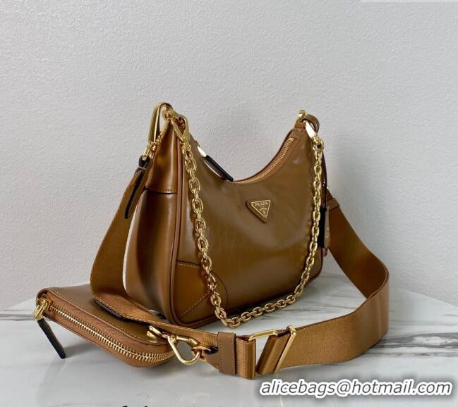 Reasonable Price Prada Re-Edition 2005 Siny Leather Hobo Bag 1BC204 Brown 2024